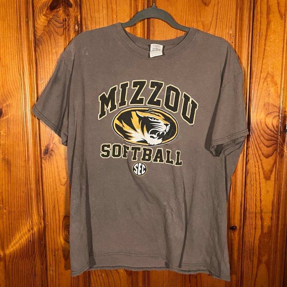 Gildan Large Y2K T-Shirt Gray Mizzou Softball